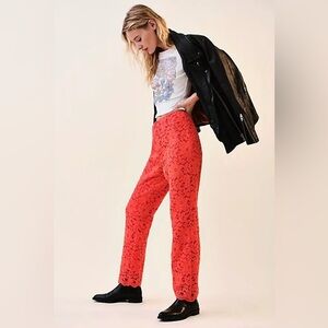 NWOT Free People Wild Laces Pull-On Crop Flare Pants Audacious Red XS